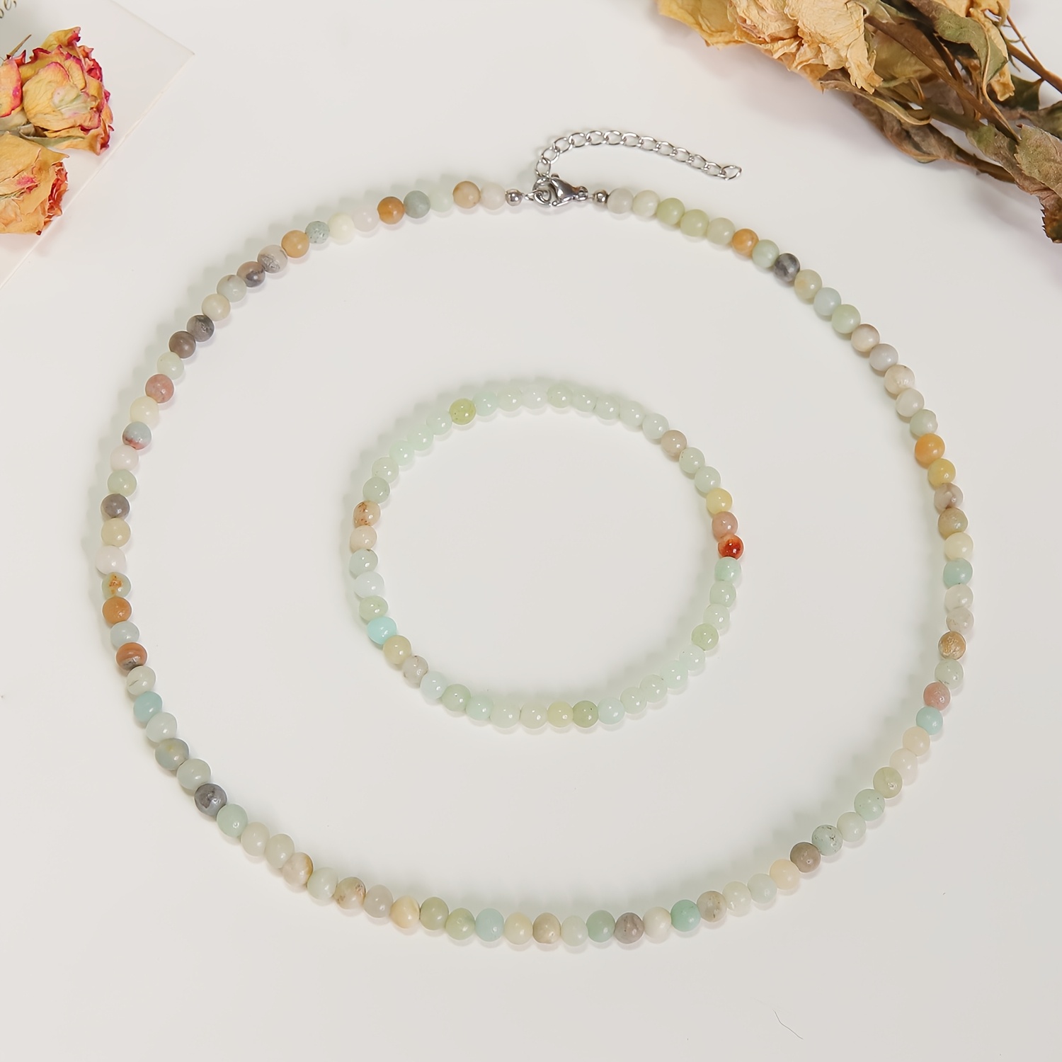 2pcs Bohemian Natural Stone Jewelry Set, Necklace & Bracelet